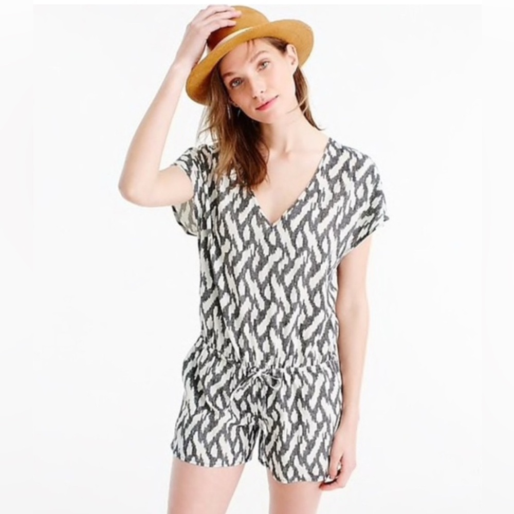 J. Crew Tie Waist Romper in Ikat
